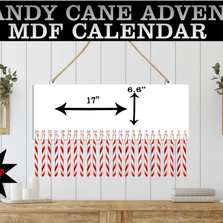 Candy Cane Advent MDF Calendar for Sublimation Printing Designit